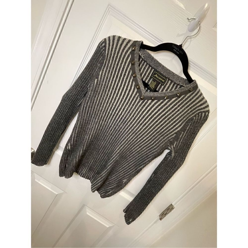 Jillanova women’s long sleeve sweater stretchy medium gray black